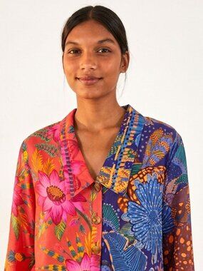 Farm Rio Mixed Print Long Sleeve Button-Down Shirt Tropical Floral Sold Out XL